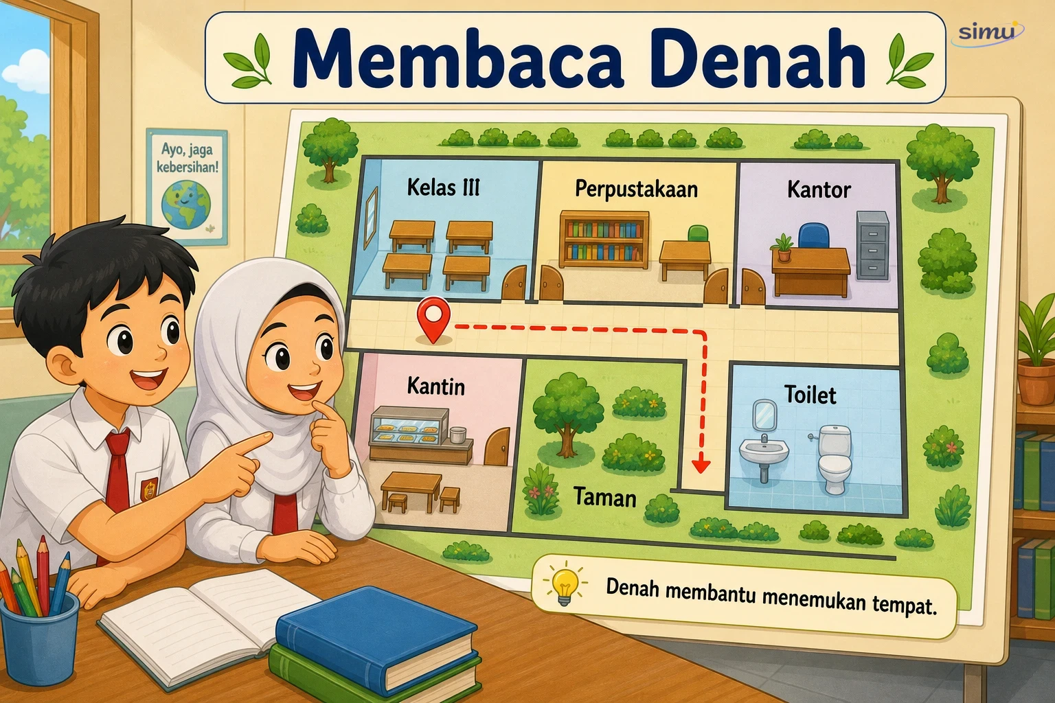 Anak membaca denah