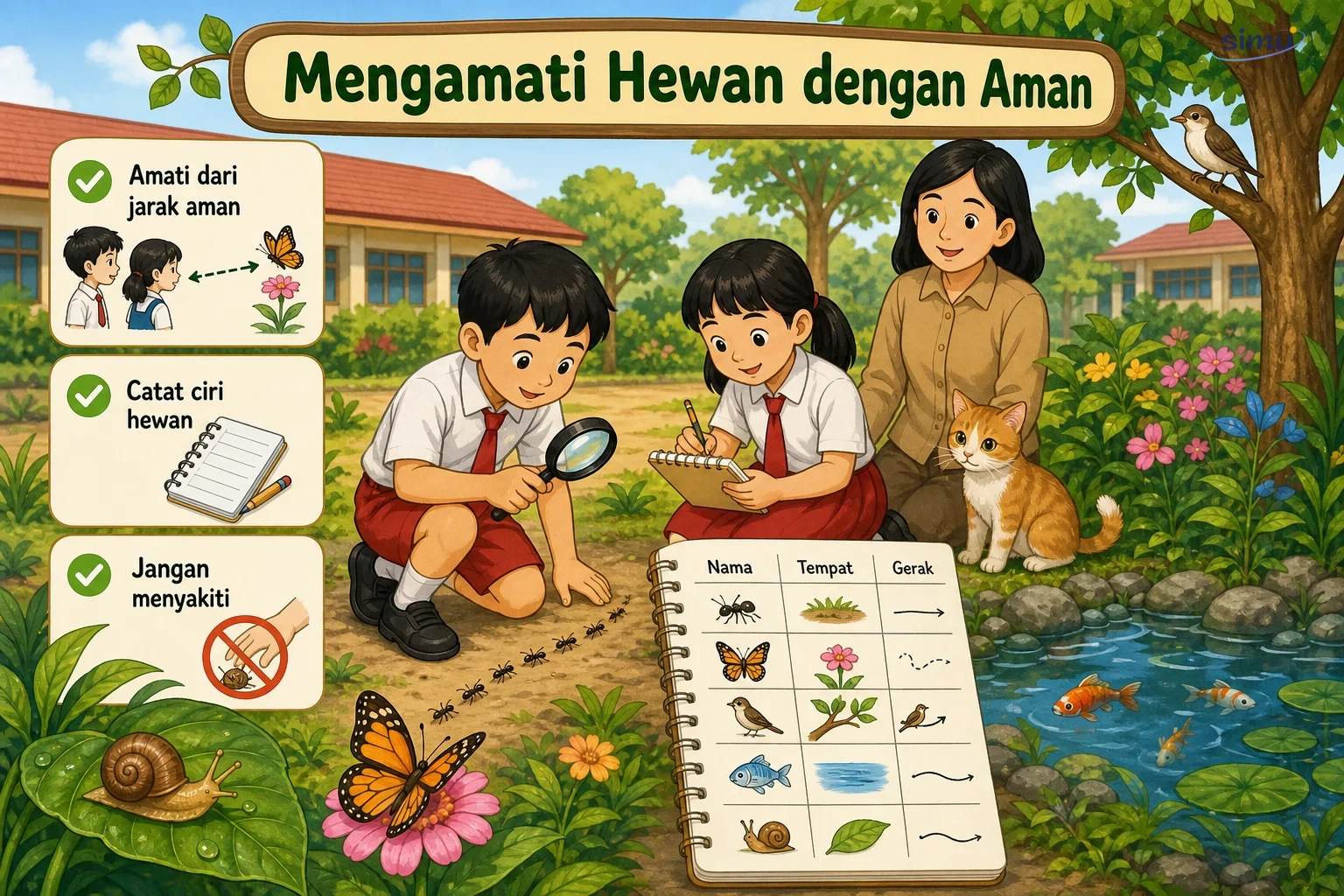 Anak mengamati hewan di sekitar