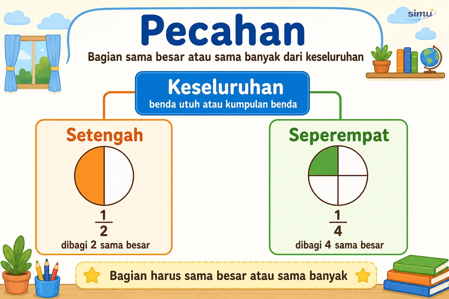 Peta konsep pecahan setengah dan seperempat
