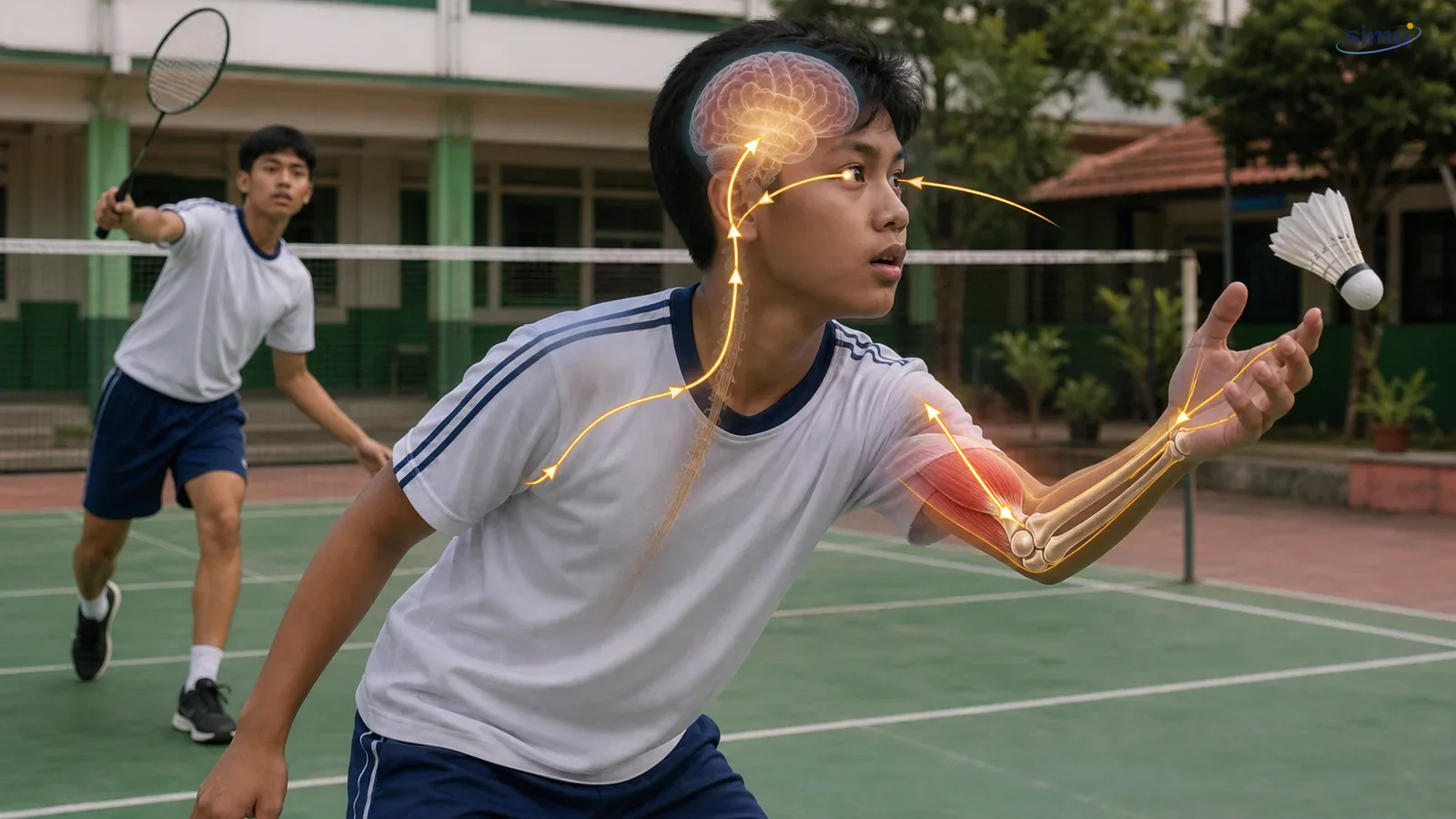 Koordinasi sistem saraf dan sistem gerak saat menangkap kok