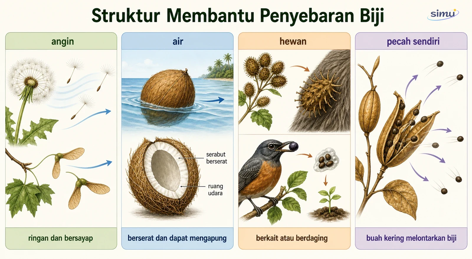 Keterkaitan struktur buah dan biji dengan cara penyebaran