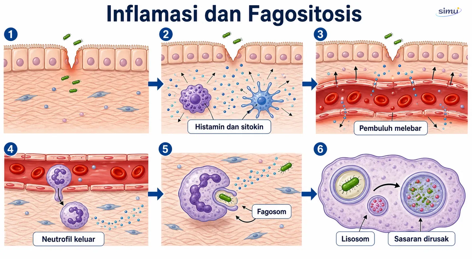 Urutan inflamasi lokal, keluarnya neutrofil, dan fagositosis
