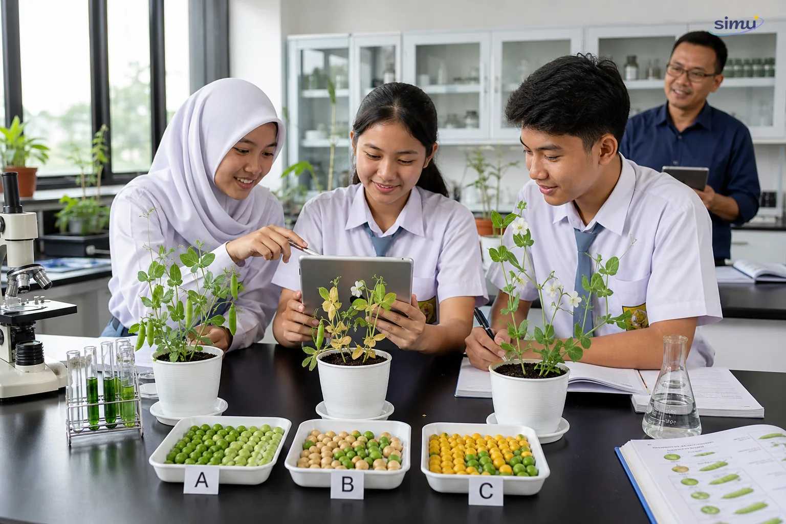 Siswa membandingkan variasi sifat tanaman kacang