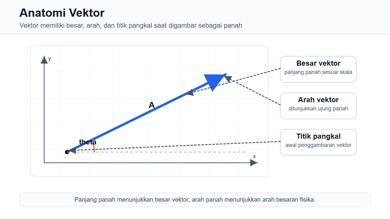 Anatomi vektor sebagai panah dengan besar dan arah