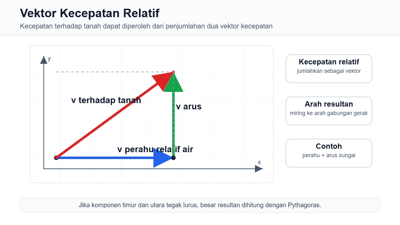 Vektor kecepatan relatif sebagai penjumlahan dua kecepatan