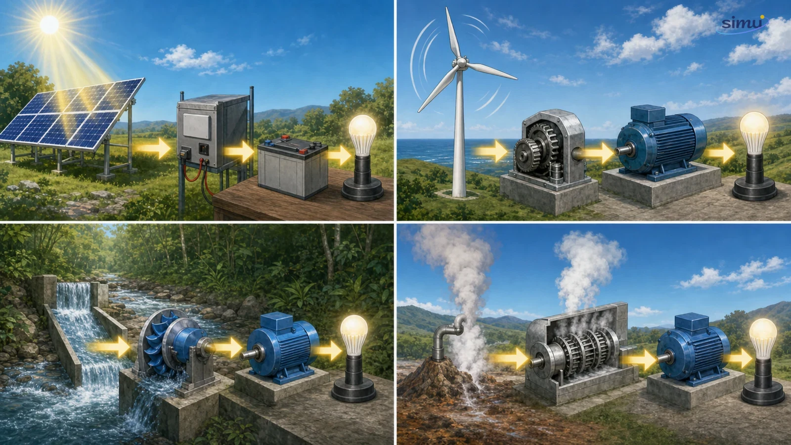 Alur konversi energi pada beberapa sumber energi terbarukan