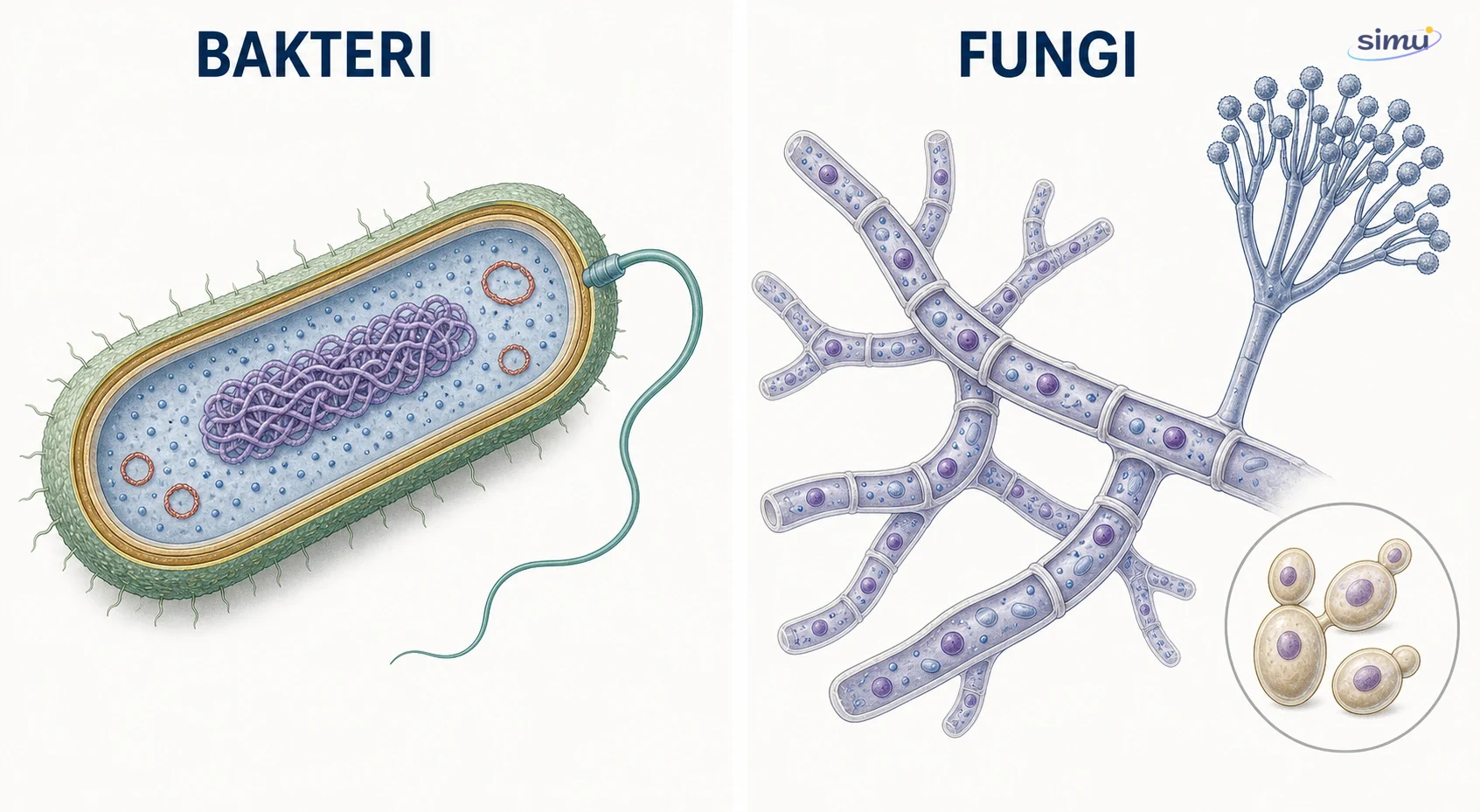Perbandingan struktur dasar bakteri dan fungi