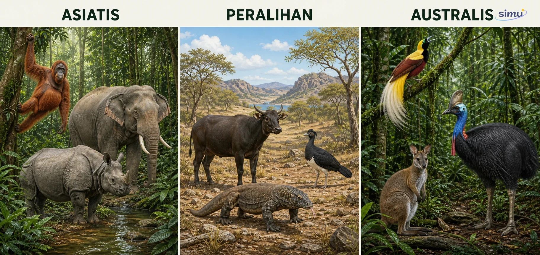 Perbandingan konseptual fauna kawasan Asiatis, Peralihan, dan Australis