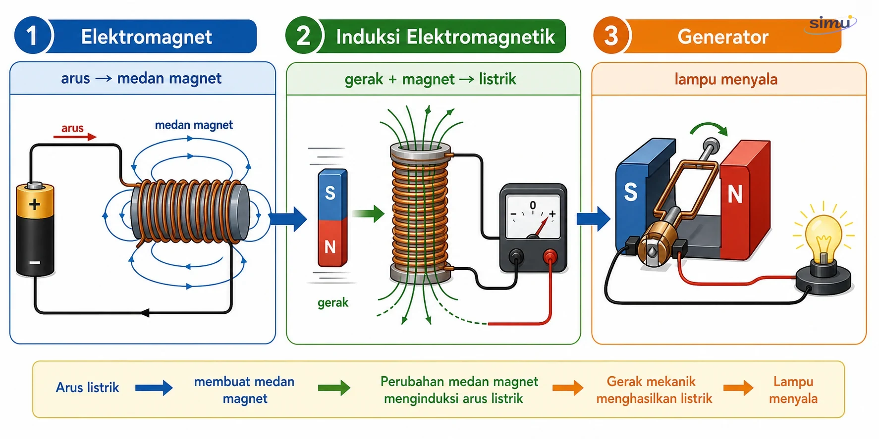 Elektromagnet, induksi elektromagnetik, dan generator