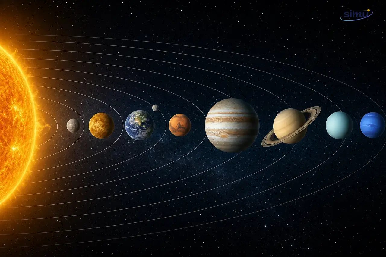 Sistem tata surya dengan Matahari dan delapan planet
