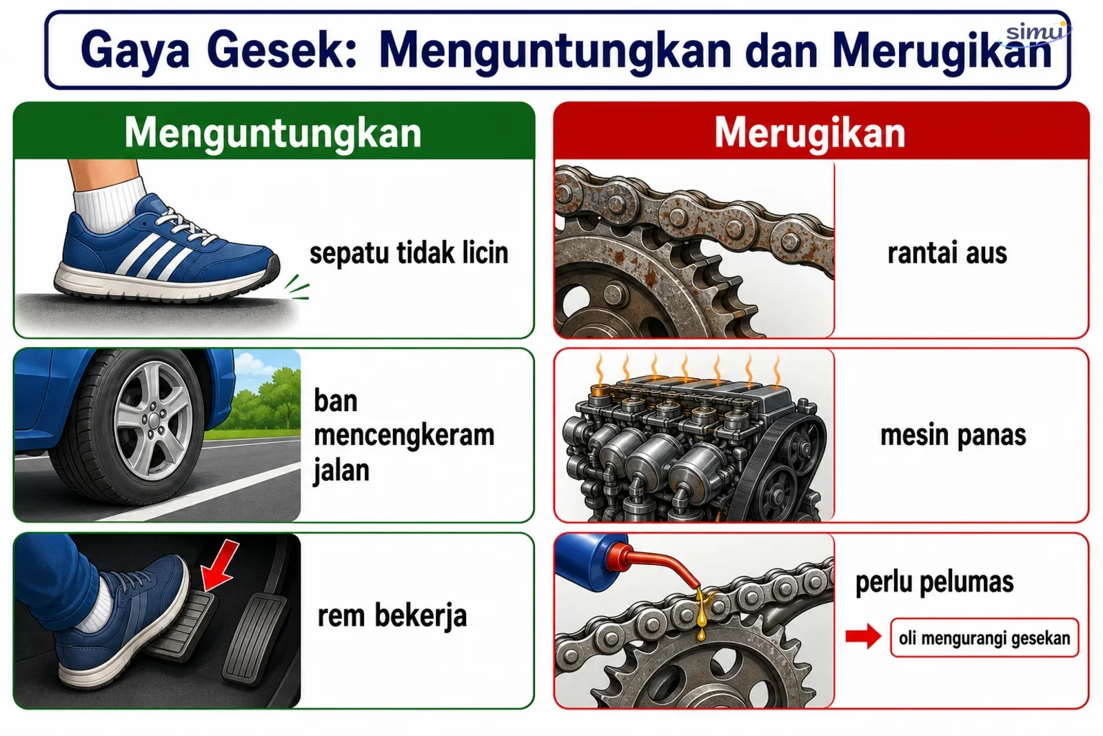 Manfaat dan kerugian gaya gesek