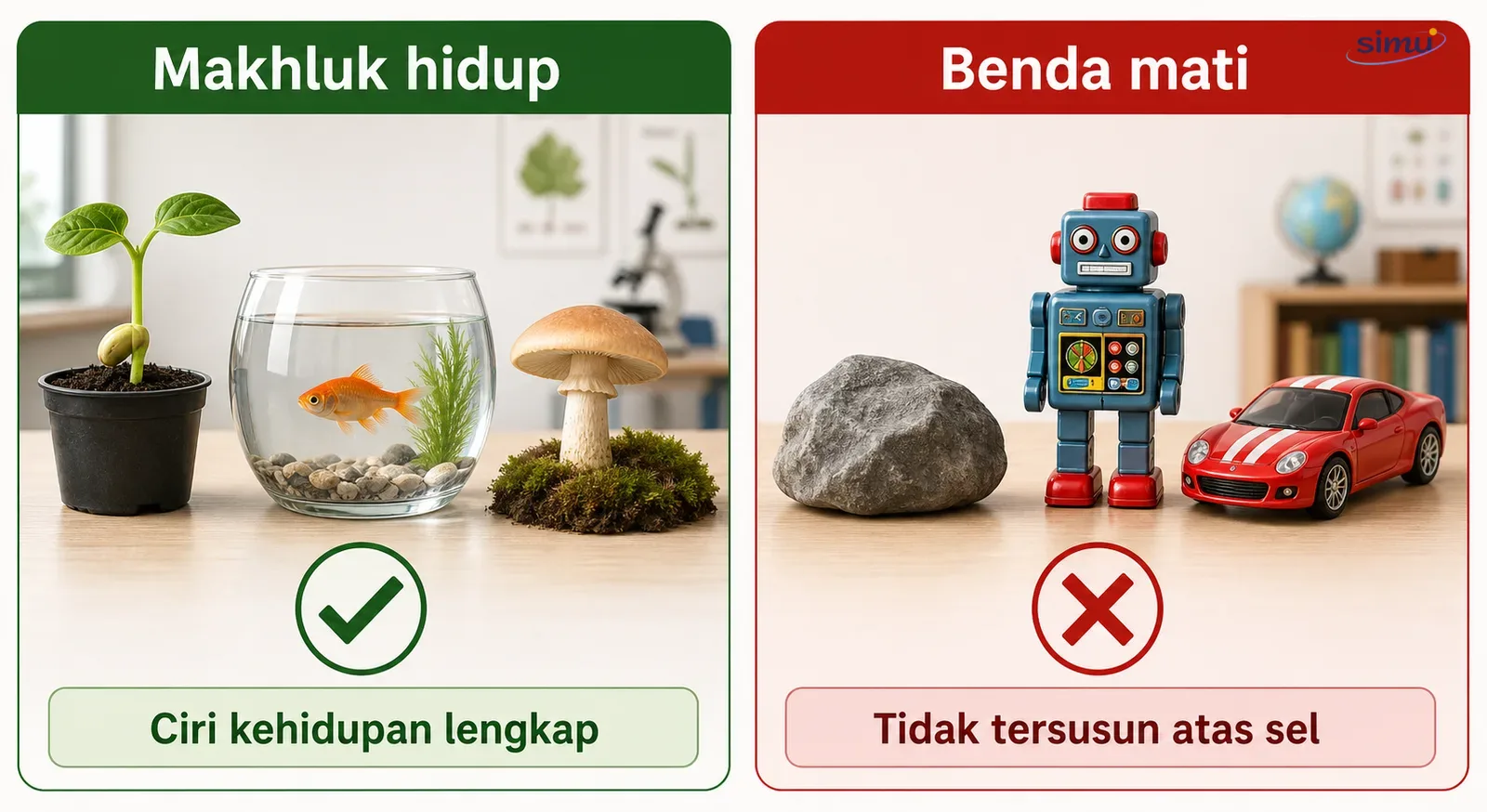 Perbandingan makhluk hidup dan benda mati