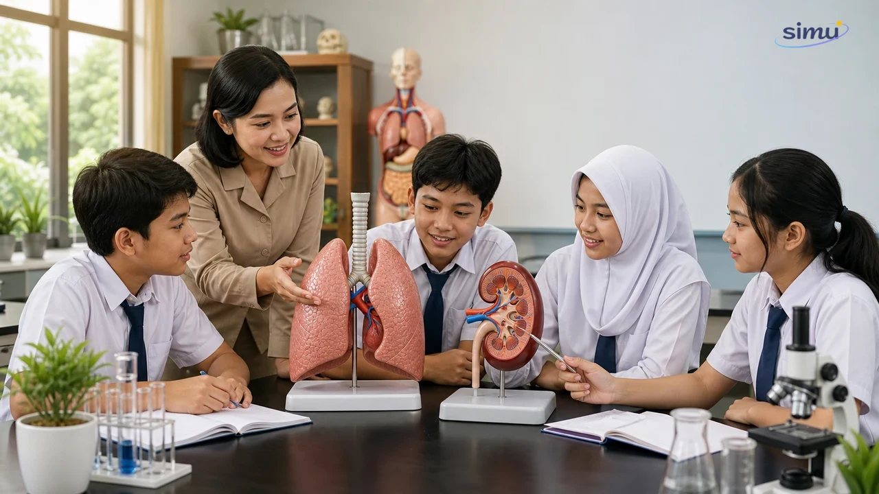 Siswa mempelajari model paru-paru dan ginjal sebagai pengantar sistem pernapasan dan ekskresi