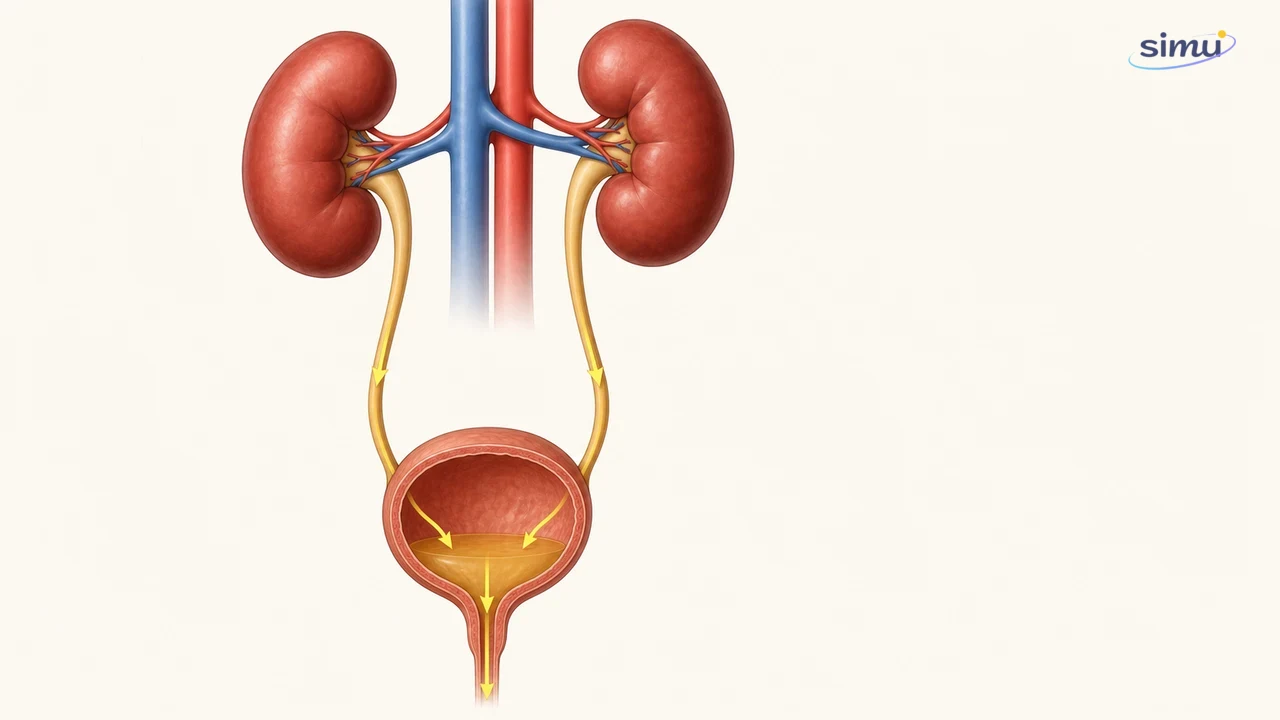 Alur urine dari ginjal menuju ureter, kandung kemih, dan uretra