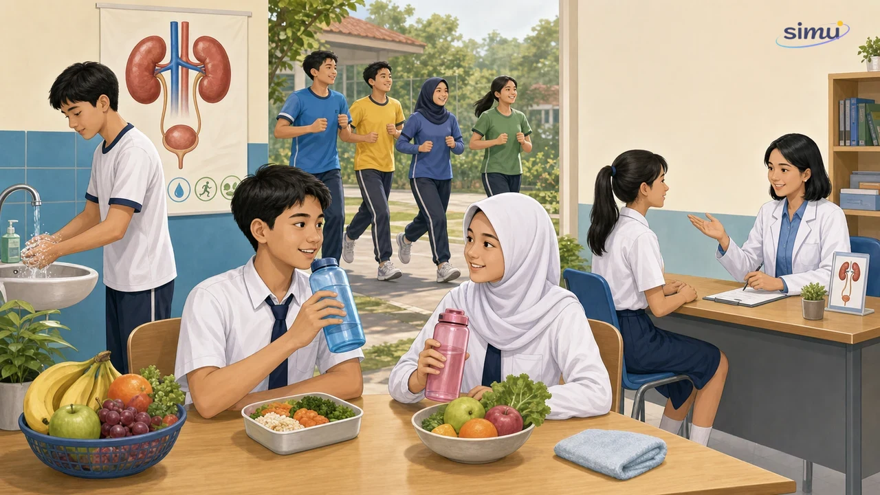 Kebiasaan menjaga kesehatan ekskresi: cukup minum, makanan seimbang, kebersihan, dan konsultasi medis