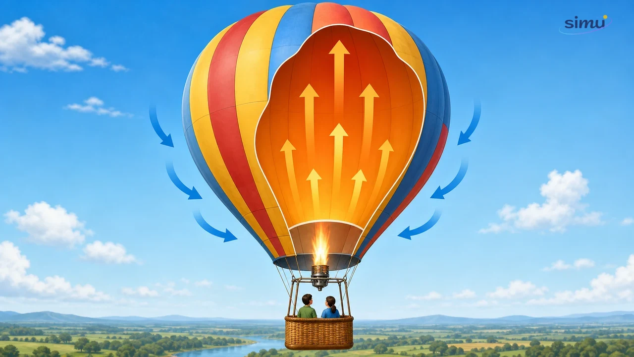 Balon udara naik karena udara panas di dalam balon memiliki massa jenis rata-rata lebih kecil daripada udara sekitar