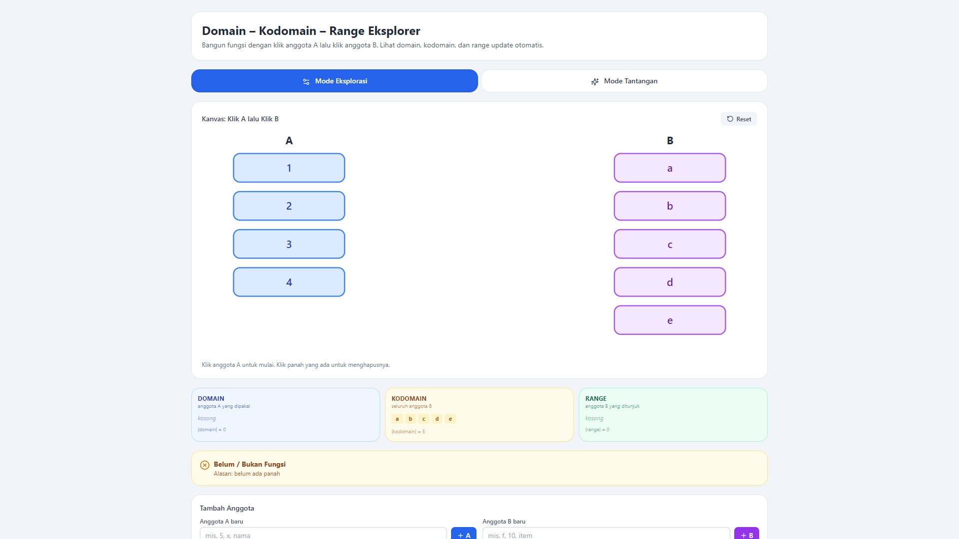 Domain – Kodomain – Range Eksplorer