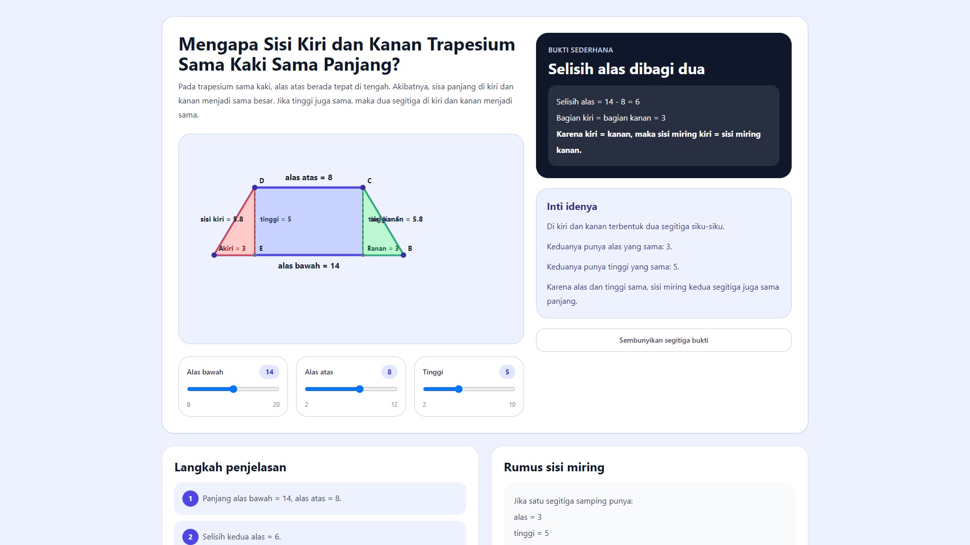 Simulasi Mengapa Sisi Trapesium Sama Kaki Sama