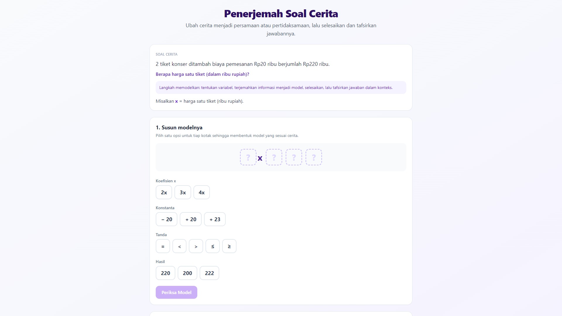 Penerjemah Soal Cerita ke PLSV/PtLSV