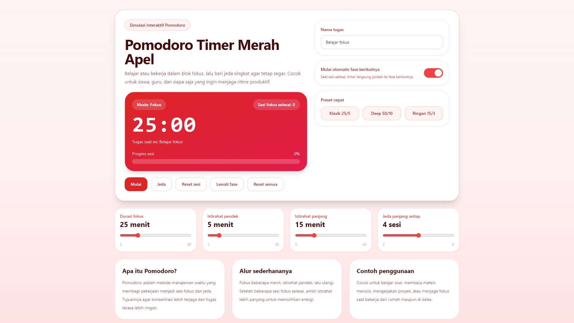 Simulasi Pomodoro Merah Apel