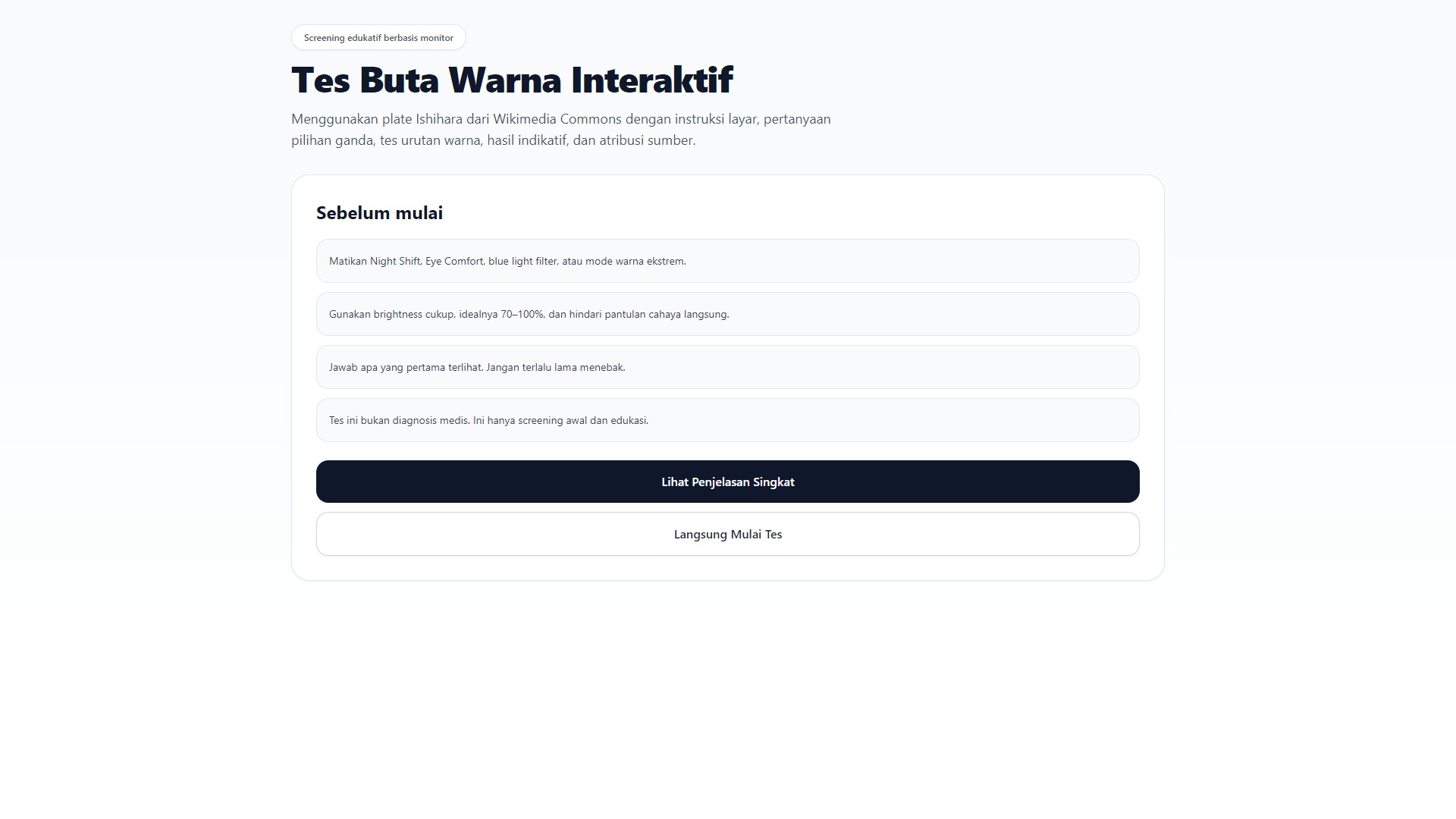 Tes Buta Warna Interaktif (Ishihara)